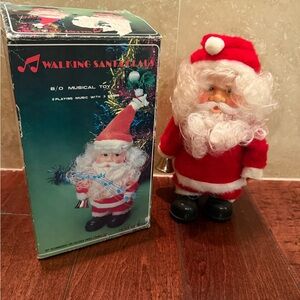 Vintage Battery Operated Walking Musical Santa Claus With Bell in Box